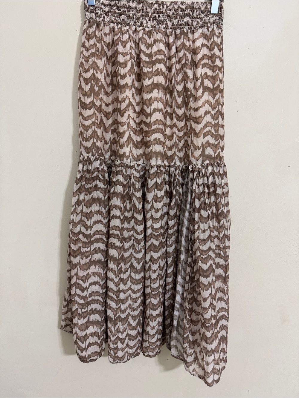 Intermix Silk Blend Tiered Midi Skirt Split Beige Print size S Boho Cottagecore